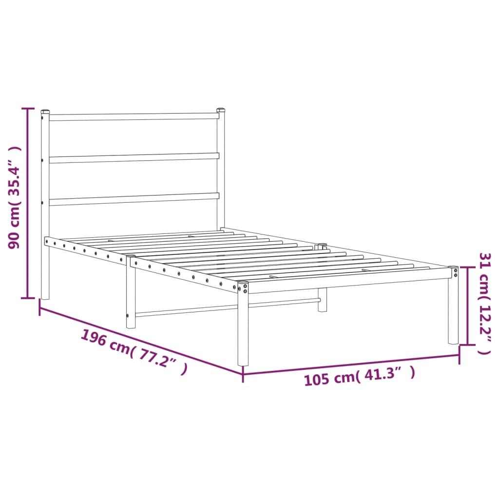 vidaXL fekete fém ágykeret fejtámlával 100 x 190 cm