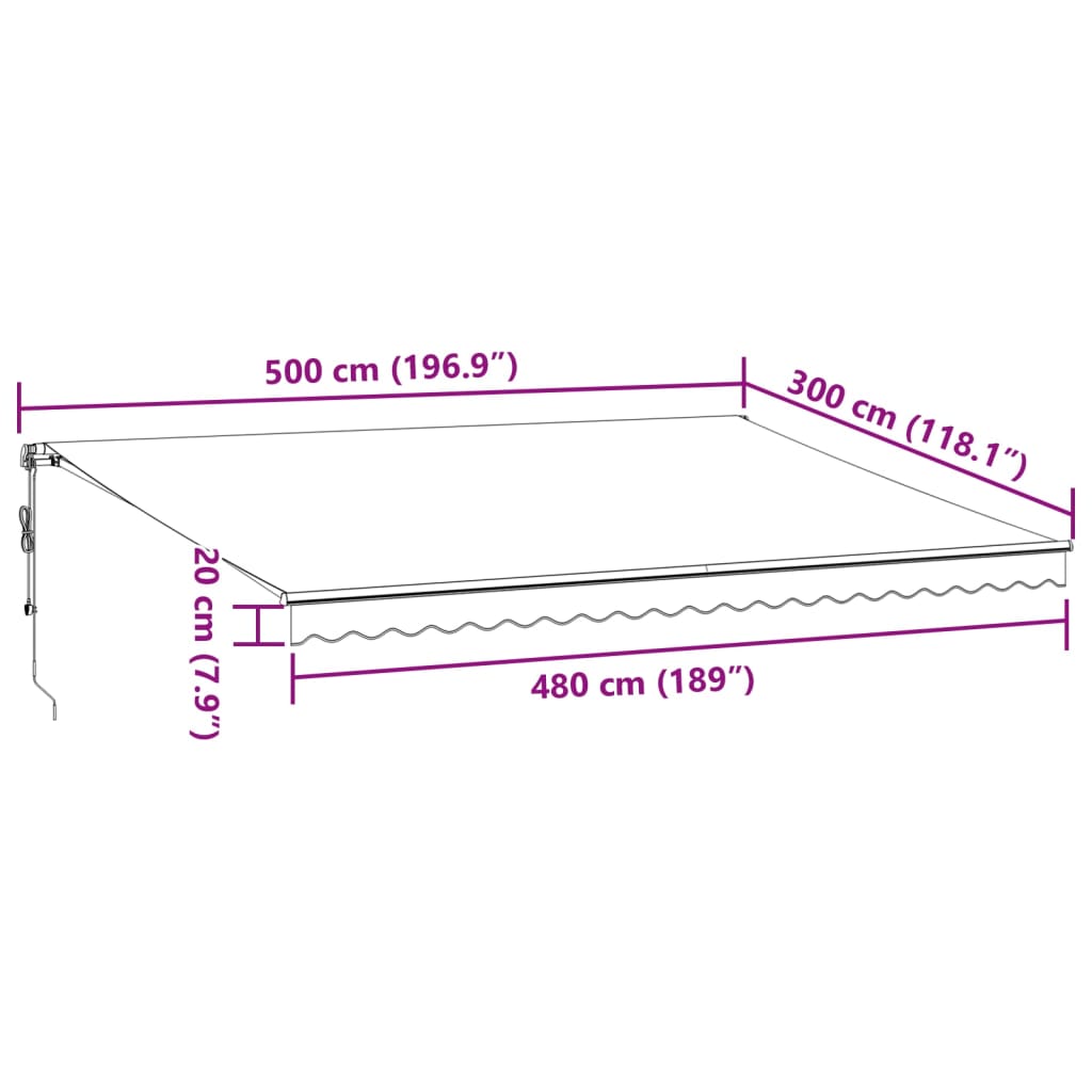 vidaXL antracitszürke-fehér automata kihúzható napellenző 500 x 300 cm