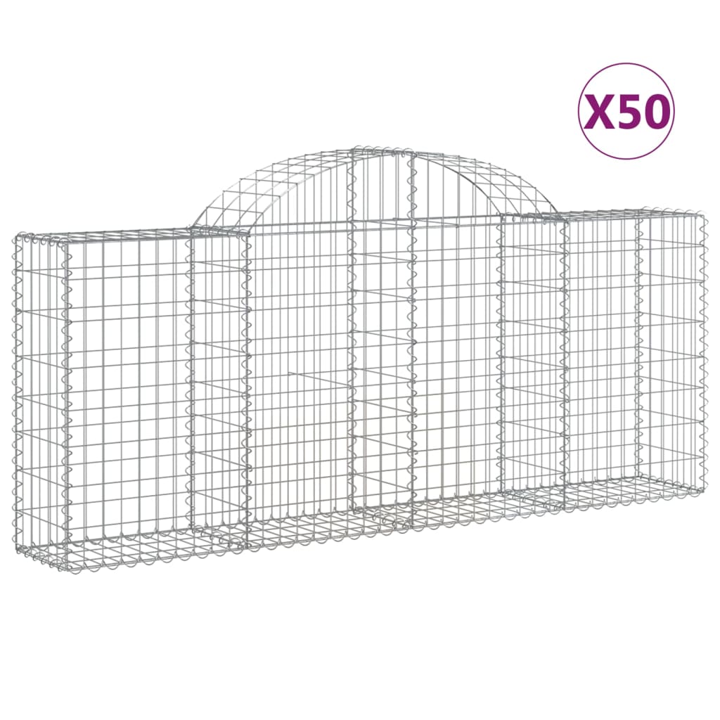 vidaXL 50 db íves horganyzott vas gabion kosár 200x30x80/100 cm