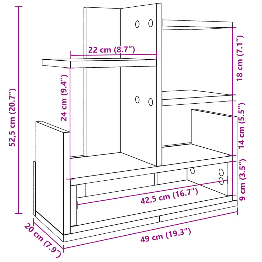 vidaXL betonszürke szerelt fa asztali szervező 49 x 20 x 52,5 cm