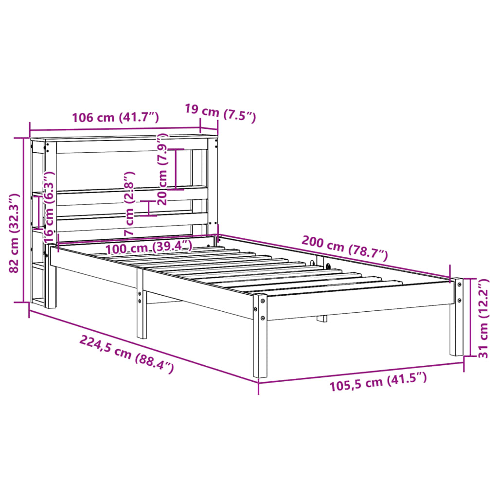 vidaXL tömör fenyőfa ágy matrac nélkül 100 x 200 cm