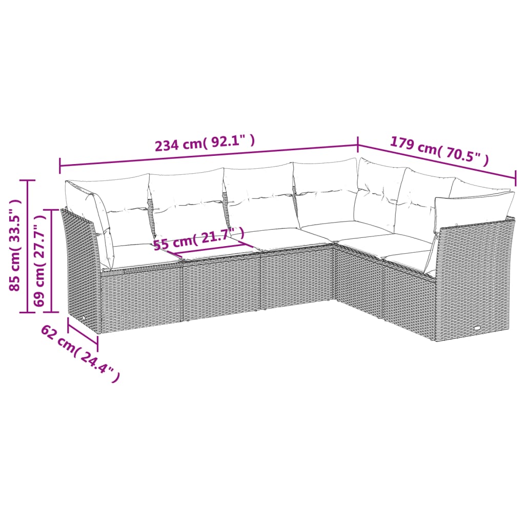 vidaXL 6 részes bézs polyrattan kerti ülőgarnitúra párnával