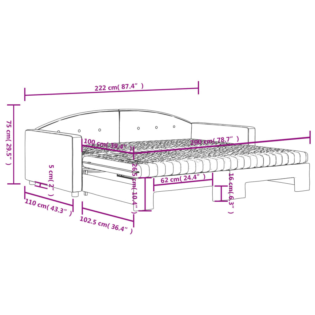 vidaXL világosszürke kihúzható bársony heverő matraccal 100 x 200 cm