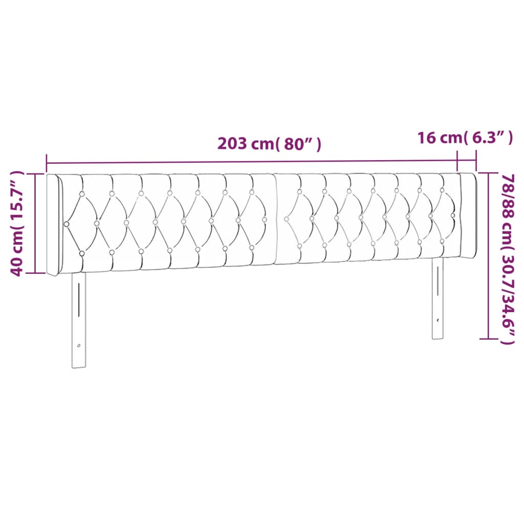 vidaXL kék szövet LED-es fejtámla 203 x 16 x 78/88 cm