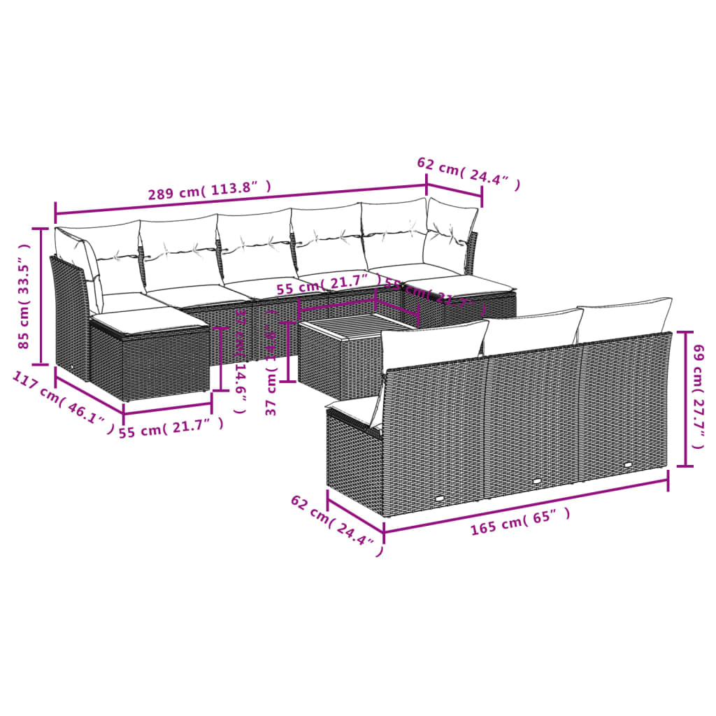 vidaXL 11 részes szürke polyrattan kerti ülőgarnitúra párnákkal