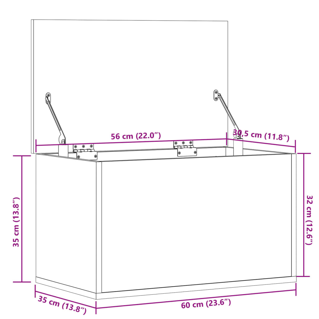 vidaXL füstös tölgy színű szerelt fa tárolóláda 60 x 35 x 35 cm