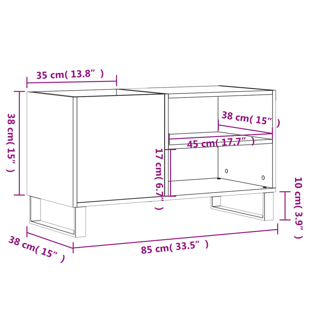 vidaXL szürke sonoma színű szerelt fa hanglemezszekrény 85x38x48 cm