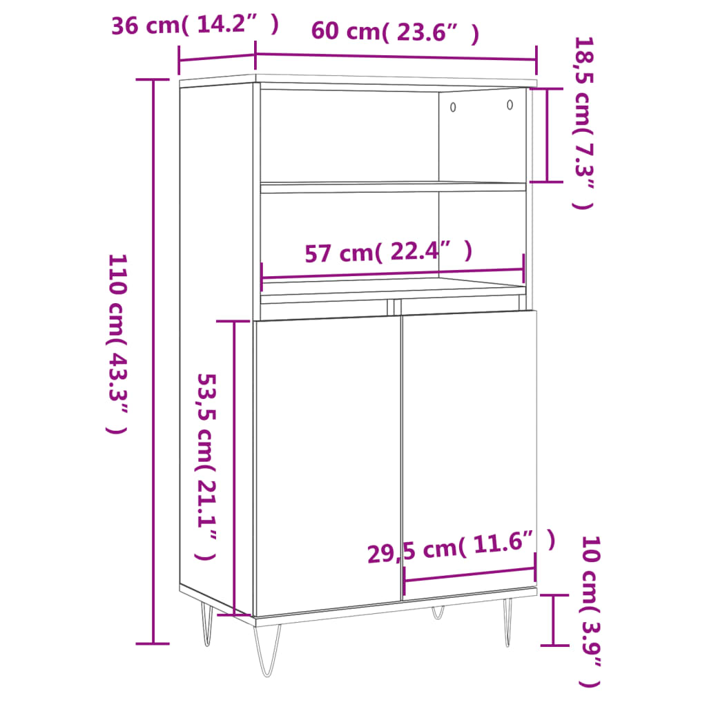 vidaXL barna tölgyszínű szerelt fa magasszekrény 60 x 36 x 110 cm