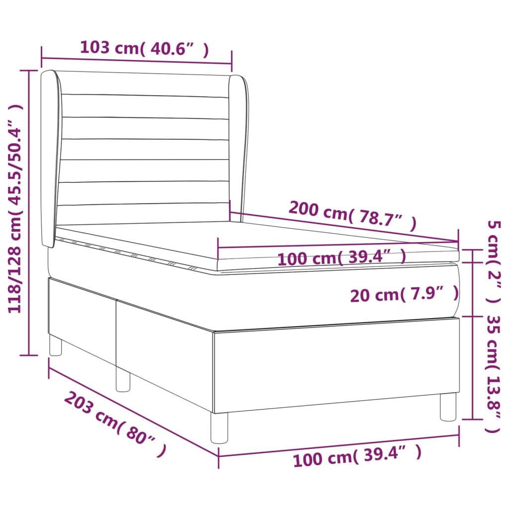 vidaXL sötétkék bársony rugós ágy matraccal 100 x 200 cm