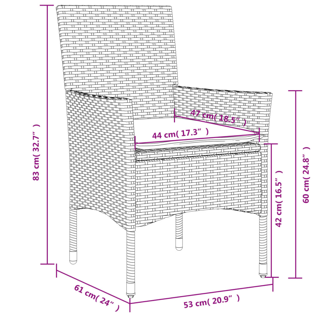 vidaXL9részes fekete polyrattan/akácfa kerti étkezőgarnitúra párnákkal