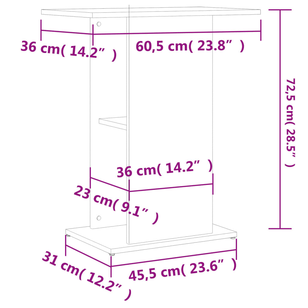 vidaXL sonoma tölgy színű szerelt fa akváriumi állvány 60,5x36x72,5 cm