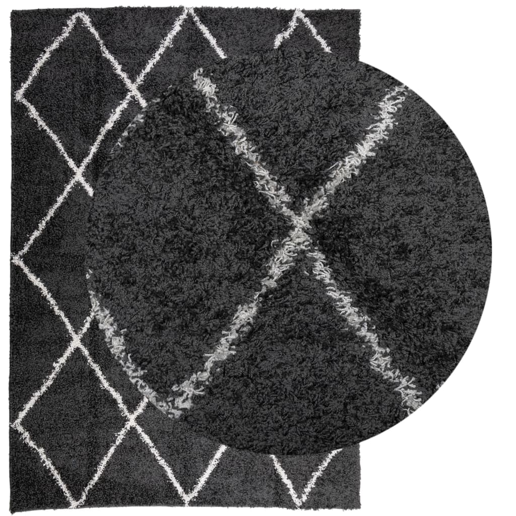 vidaXL PAMPLONA fekete és krém bolyhos modern szőnyeg 140 x 200 cm