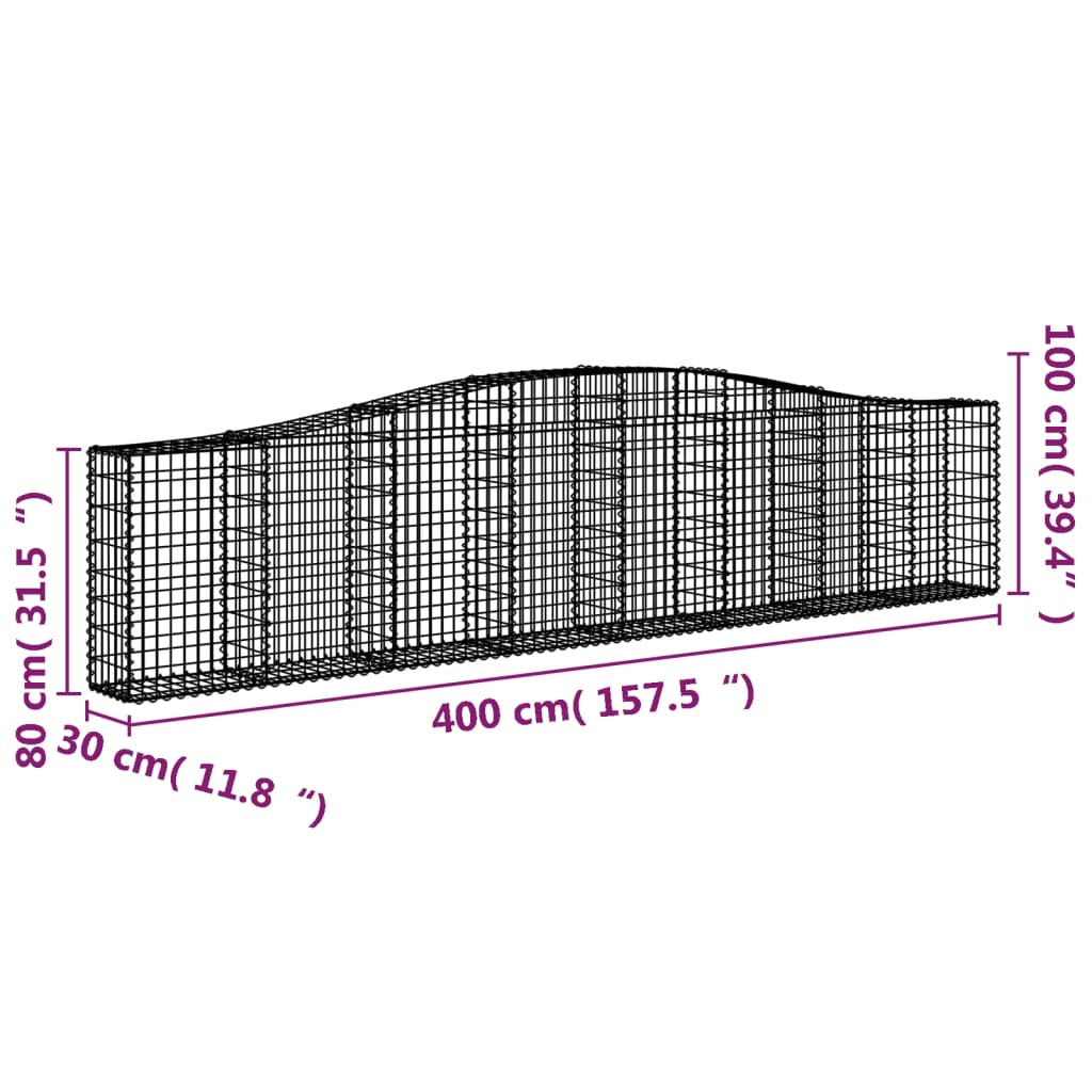 vidaXL 6 db íves horganyzott vas gabion kosár 400x30x80/100 cm