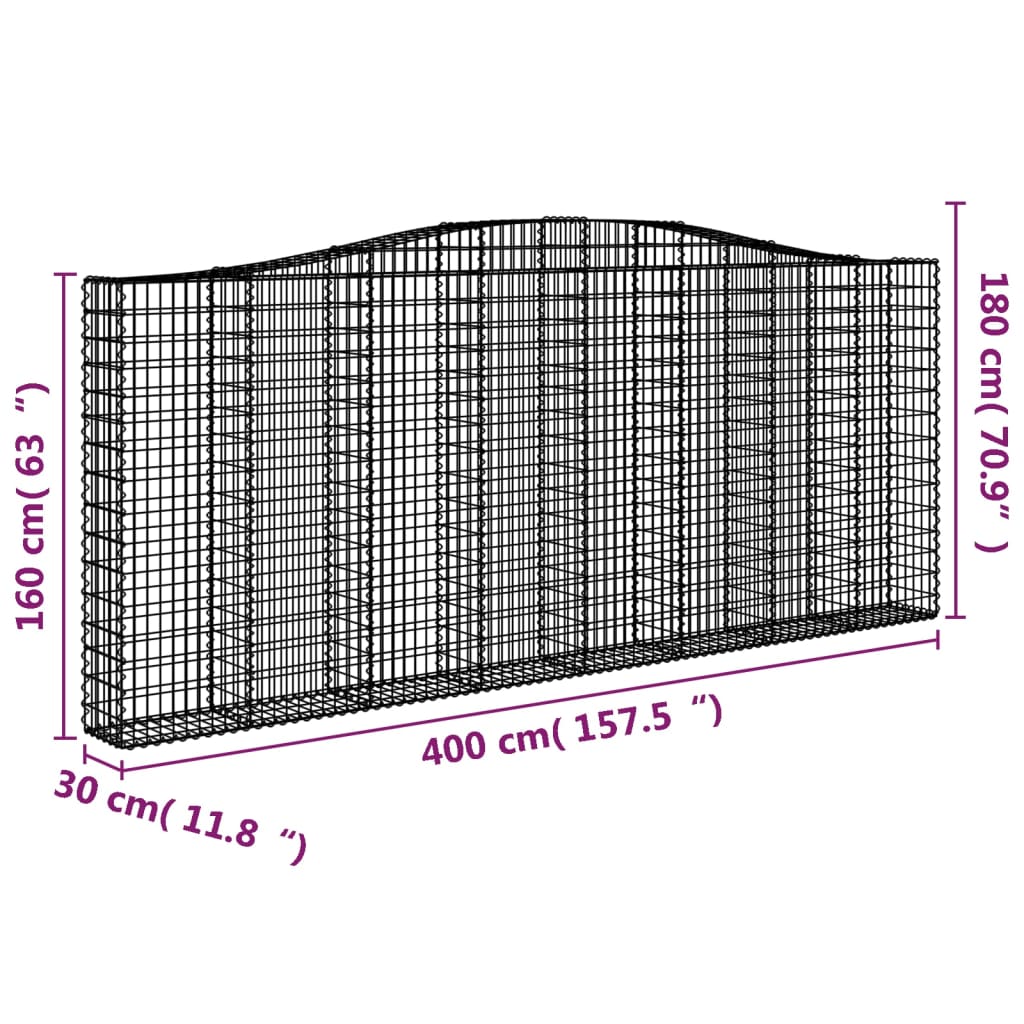 vidaXL íves horganyzott vas gabion kosár 400x30x160/180 cm