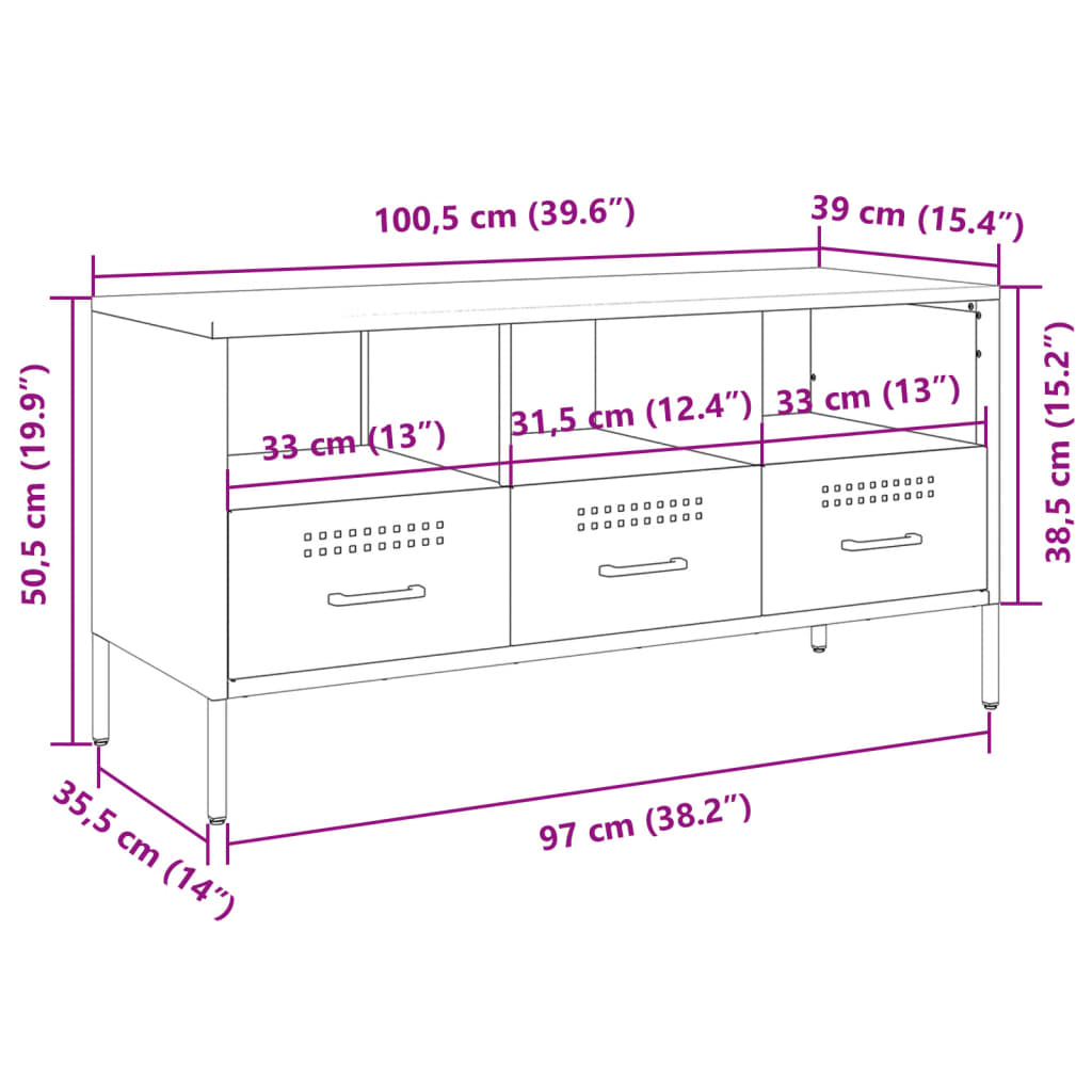 vidaXL mustársárga acél TV-szekrény 100,5 x 39 x 50,5 cm