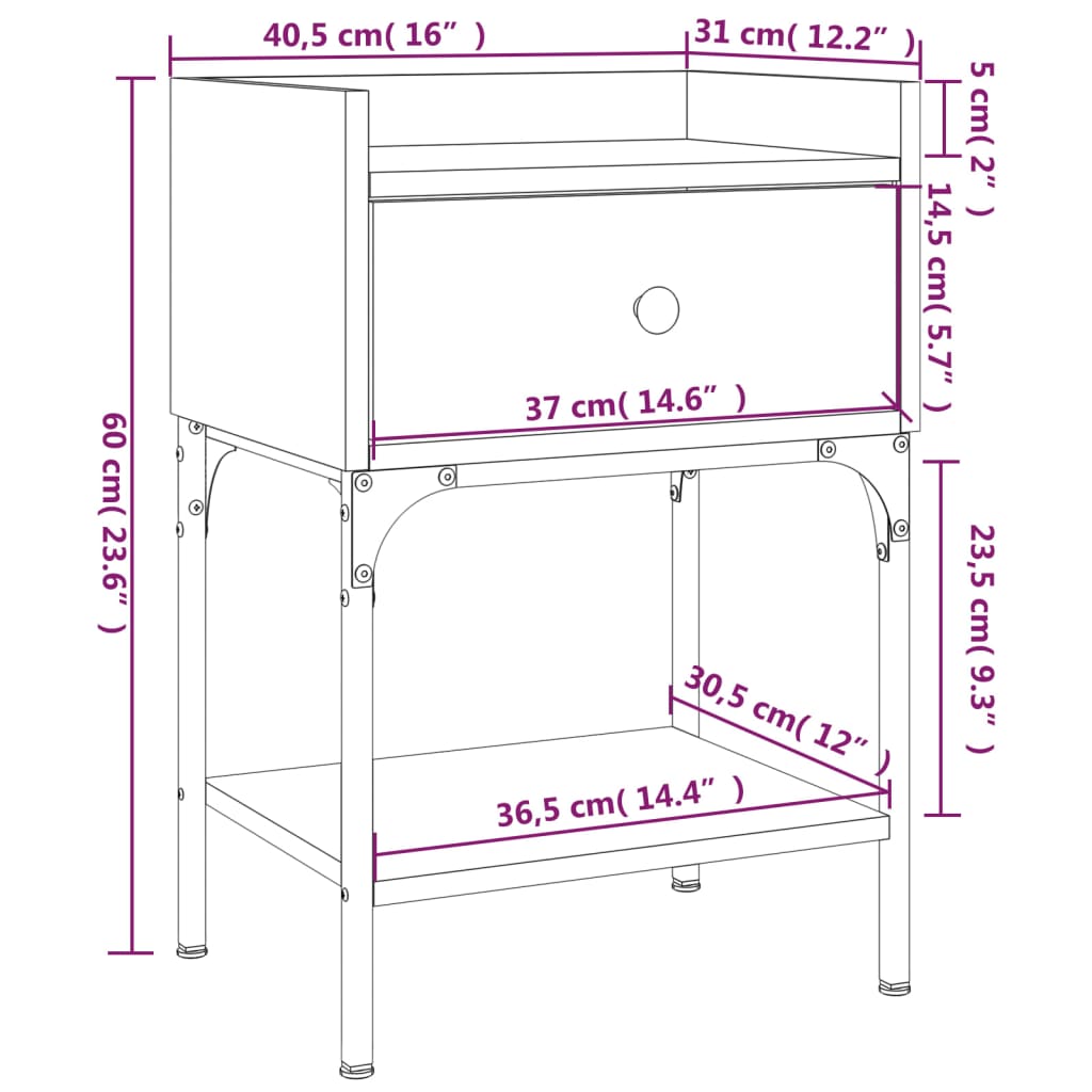 vidaXL 2 db füstös tölgy színű szerelt fa éjjeliszekrény 40,5x31x60 cm