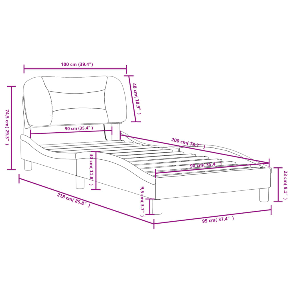 vidaXL krém szövet ágykeret LED-világítással 90 x 200 cm