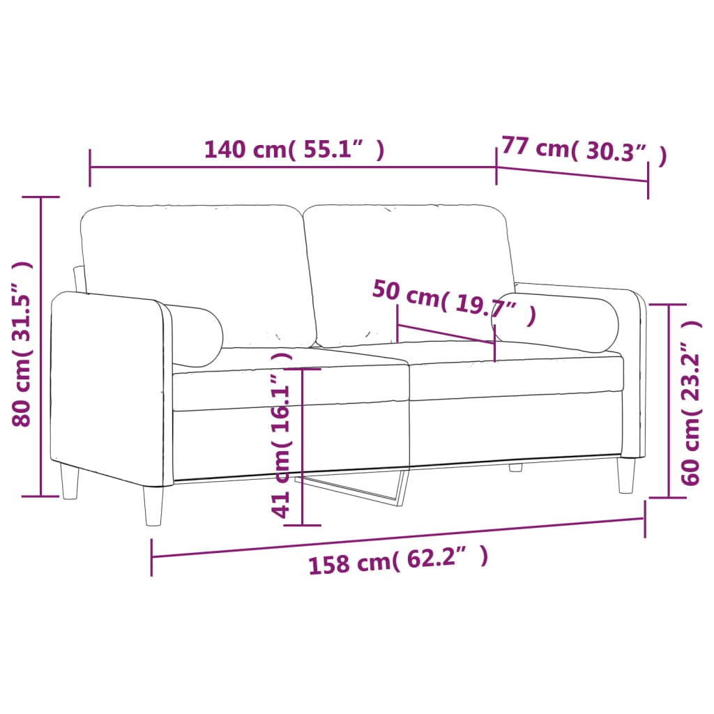 vidaXL 2 személyes sötétszürke bársony kanapé párnákkal 140 cm