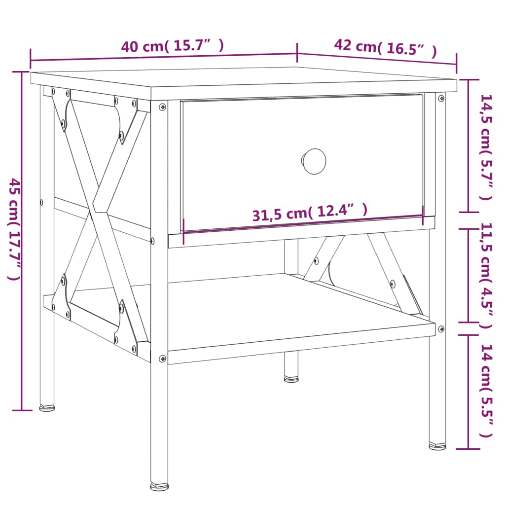 vidaXL 2 db szürke sonoma színű szerelt fa éjjeliszekrény 40x42x45 cm