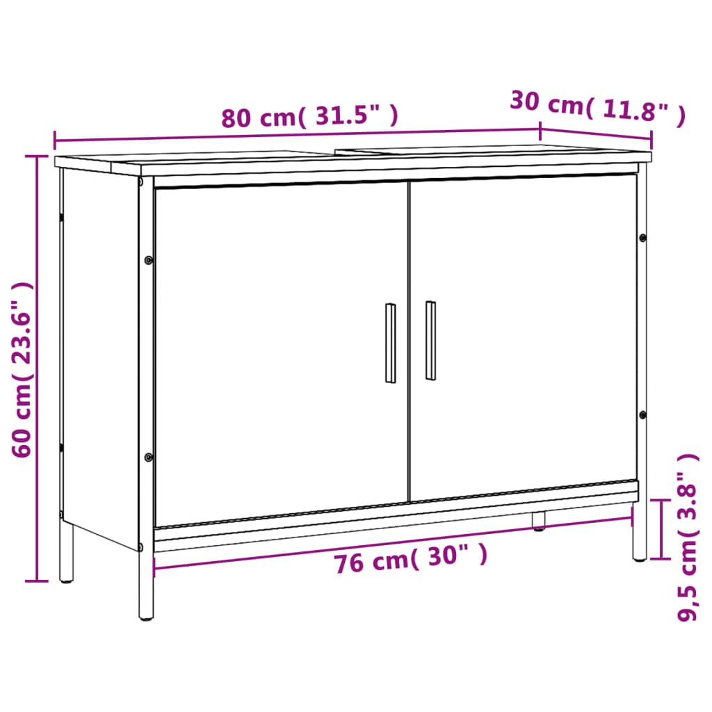 vidaXL szürke sonoma szerelt fa fürdőszobai mosdószekrény 80x30x60 cm