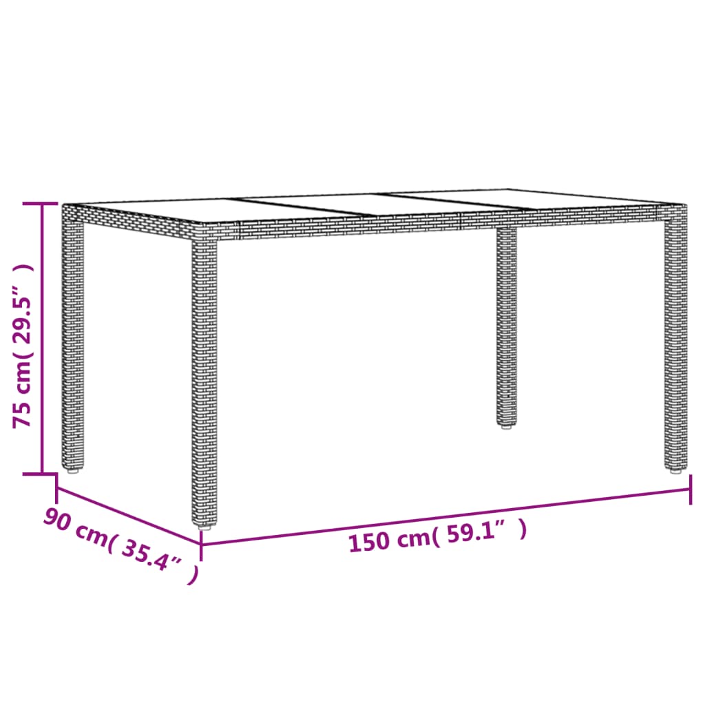 vidaXL szürke polyrattan üveglapos kerti asztal 150 x 90 x 75 cm