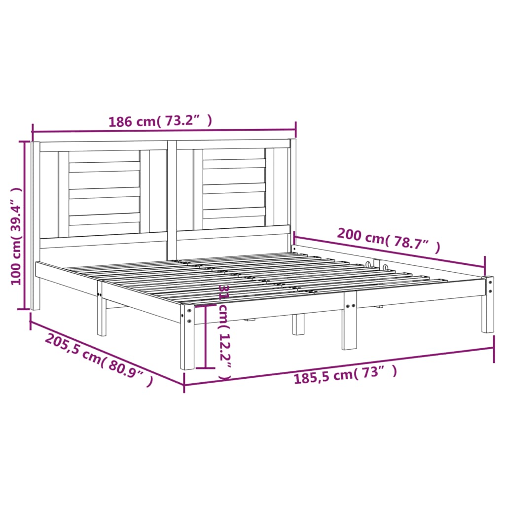 vidaXL Super King fekete tömör fa ágykeret 180 x 200 cm