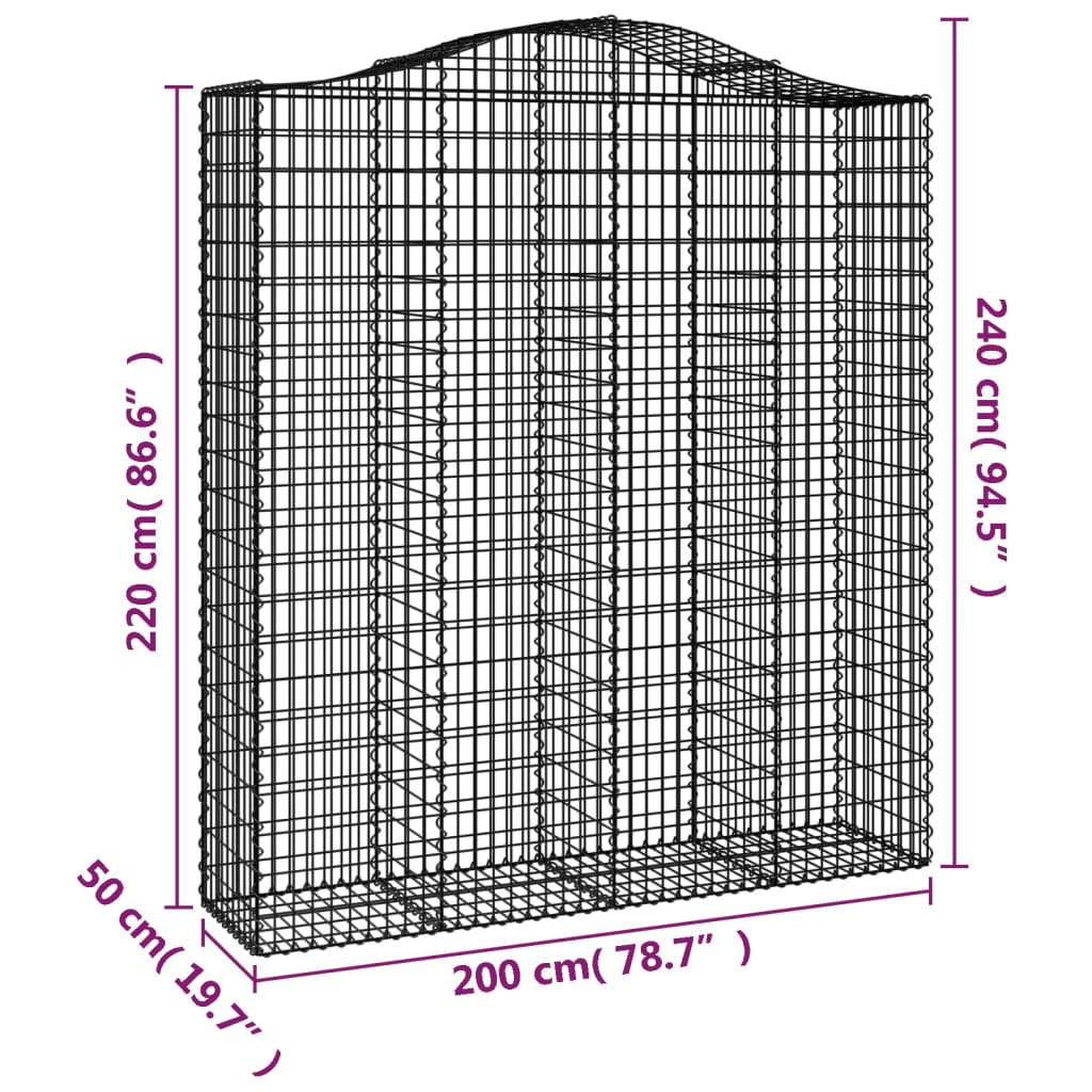 vidaXL 9 db íves horganyzott vas gabion kosár 200x50x220/240 cm