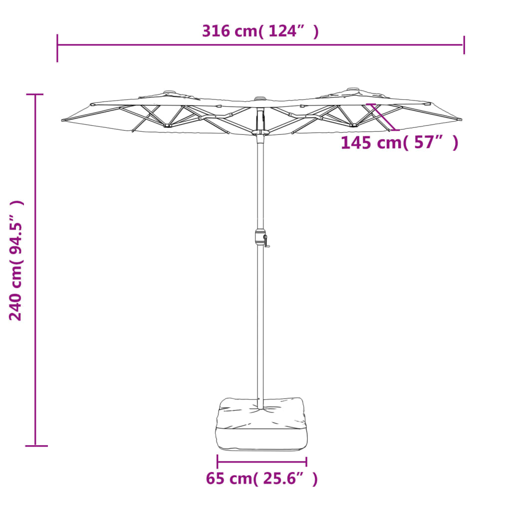 vidaXL fekete dupla tetős napernyő 316x240 cm