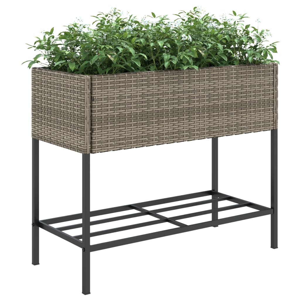 vidaXL 2 db szürke polyrattan kerti ültetőláda polccal 90 x 40 x 75 cm