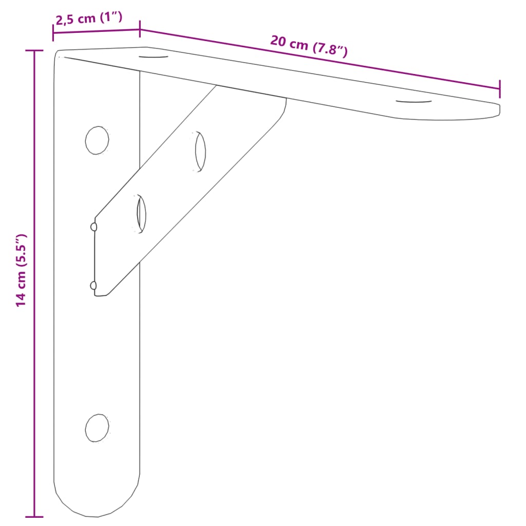 vidaXL 4 db ezüstszínű rozsdamentes acél polctartó 20 x 2,5 x 14 cm