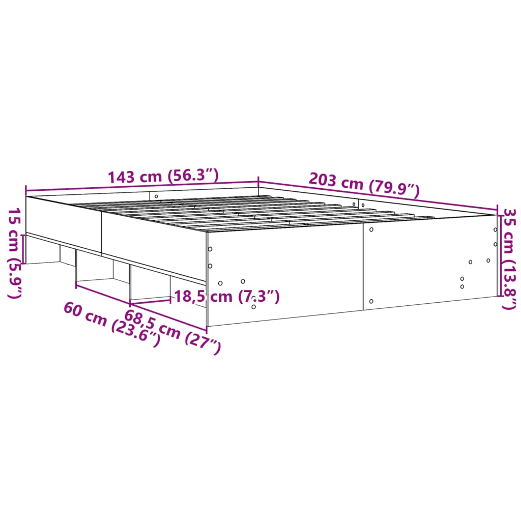 vidaXL barna tölgy színű szerelt fa ágykeret matrac nélkül 140x200 cm