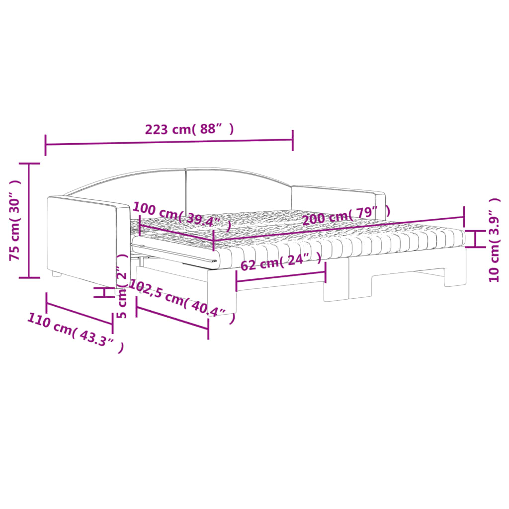 vidaXL világosszürke kihúzható szövet heverő matracokkal 100 x 200 cm