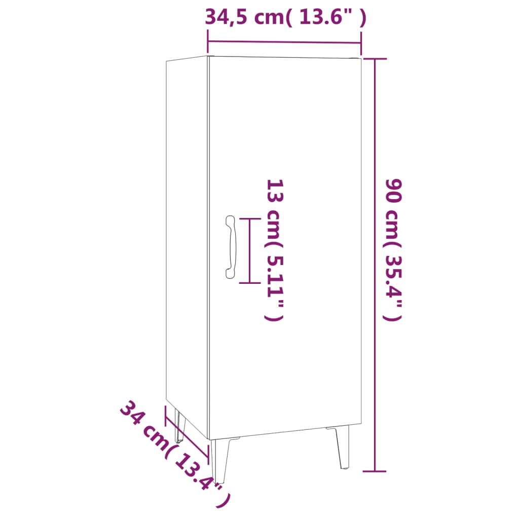 vidaXL betonszürke szerelt fa tálalószekrény 34,5 x 34 x 90 cm