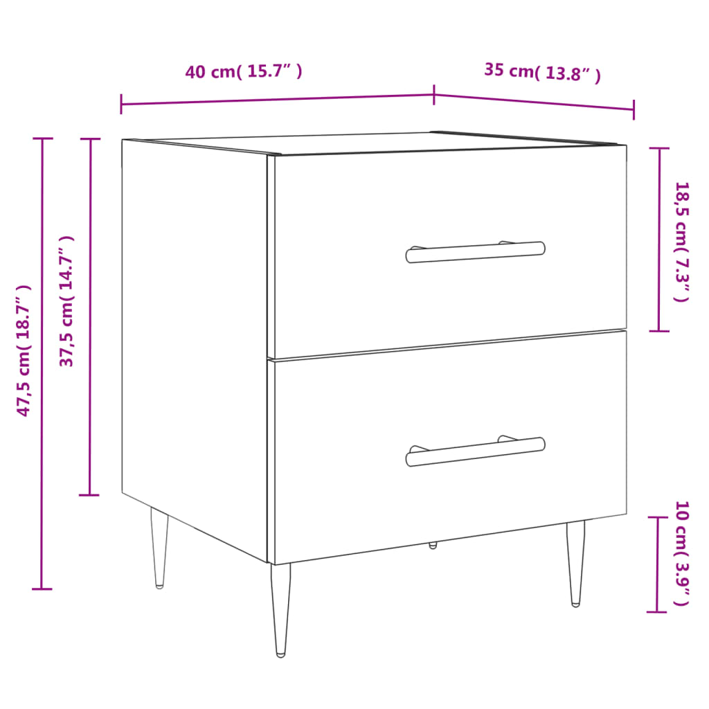 vidaXL 2 db füstös tölgyszínű szerelt fa éjjeliszekrény 40x35x47,5 cm