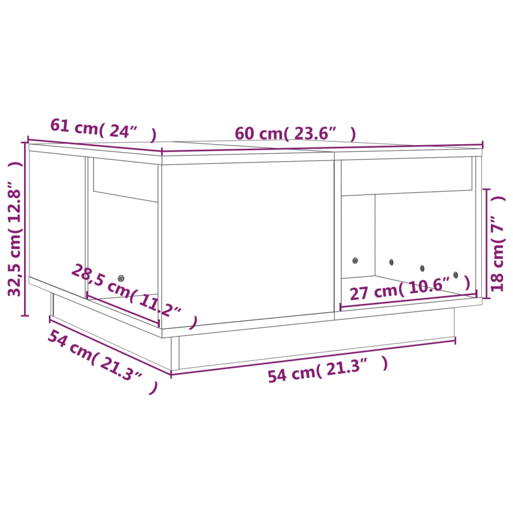 vidaXL mézbarna tömör fenyőfa dohányzóasztal 60x61x32,5 cm