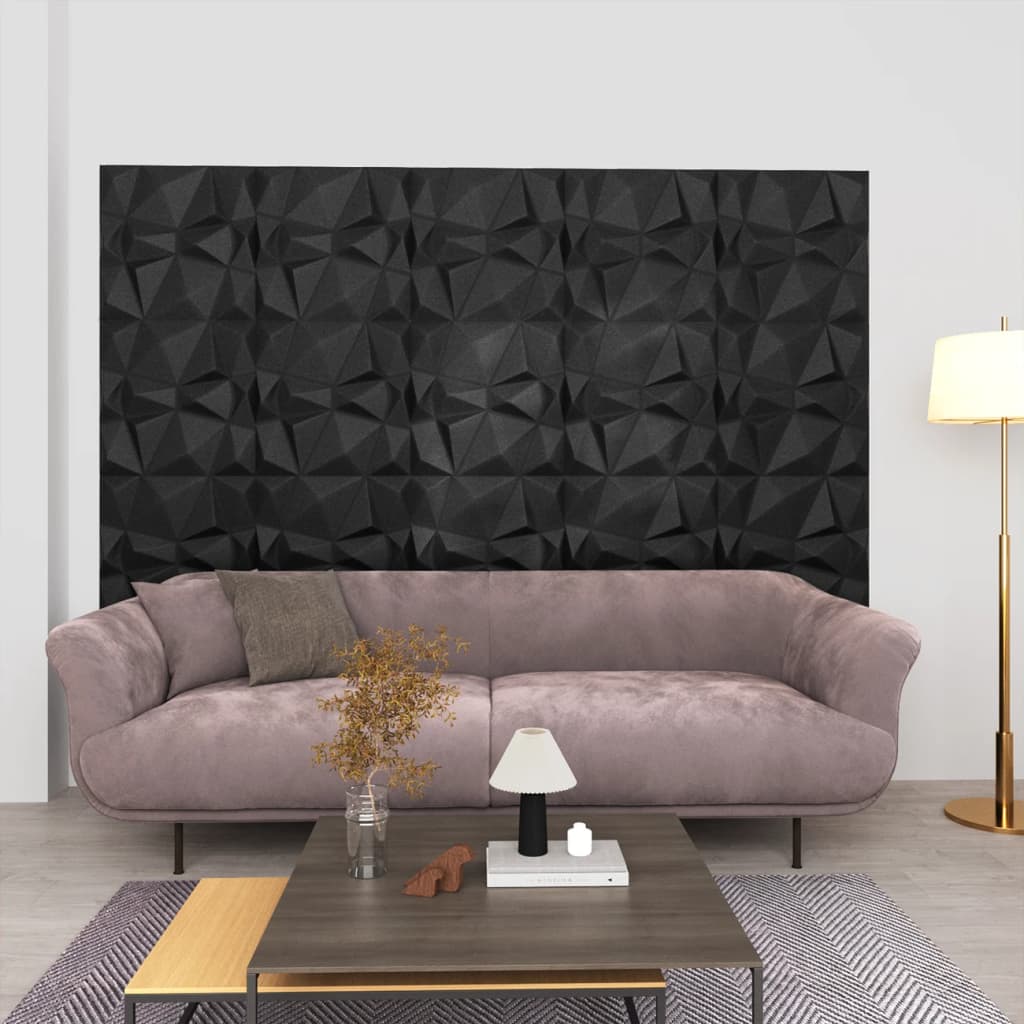 vidaXL 48 darab gyémánt fekete 3D fali panel 50 x 50 cm 12 m²