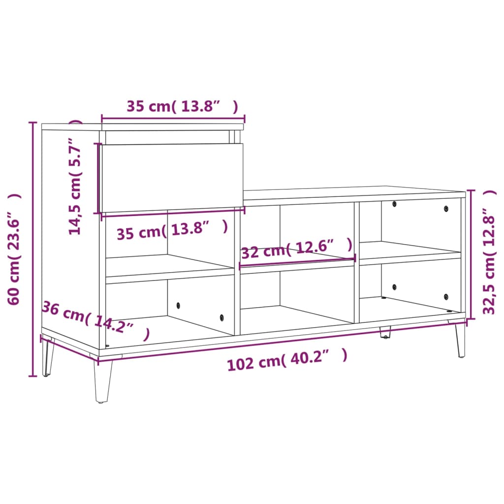 vidaXL magasfényű fehér szerelt fa cipősszekrény 102x36x60 cm