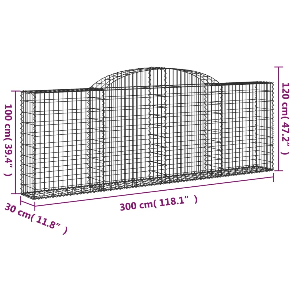 vidaXL 30 db íves horganyzott vas gabion kosár 300 x 30 x 100/120 cm