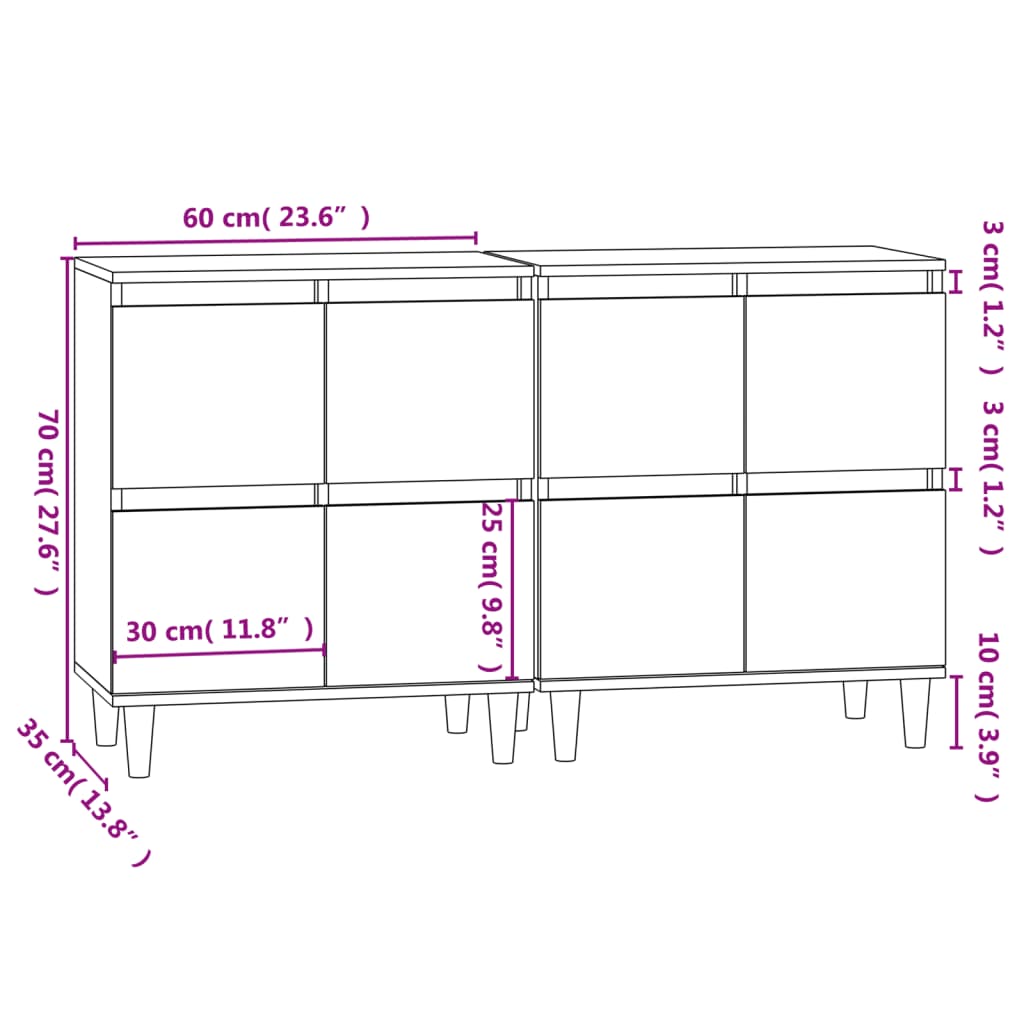 vidaXL 2 db sonoma tölgy színű szerelt fa tálalóasztal 60 x 35 x 70 cm