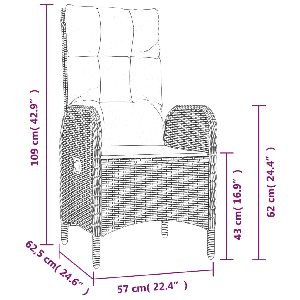 vidaXL 4 részes fekete polyrattan kerti étkezőszett párnákkal