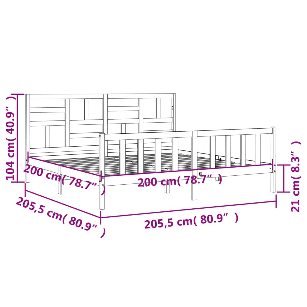 vidaXL szürke tömör fa ágykeret fejtámlával 200 x 200 cm