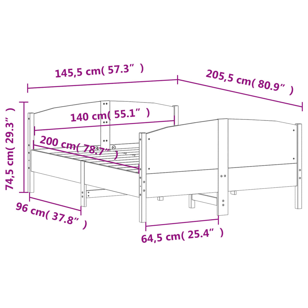 vidaXL tömör fenyőfa ágy matrac nélkül 140 x 200 cm