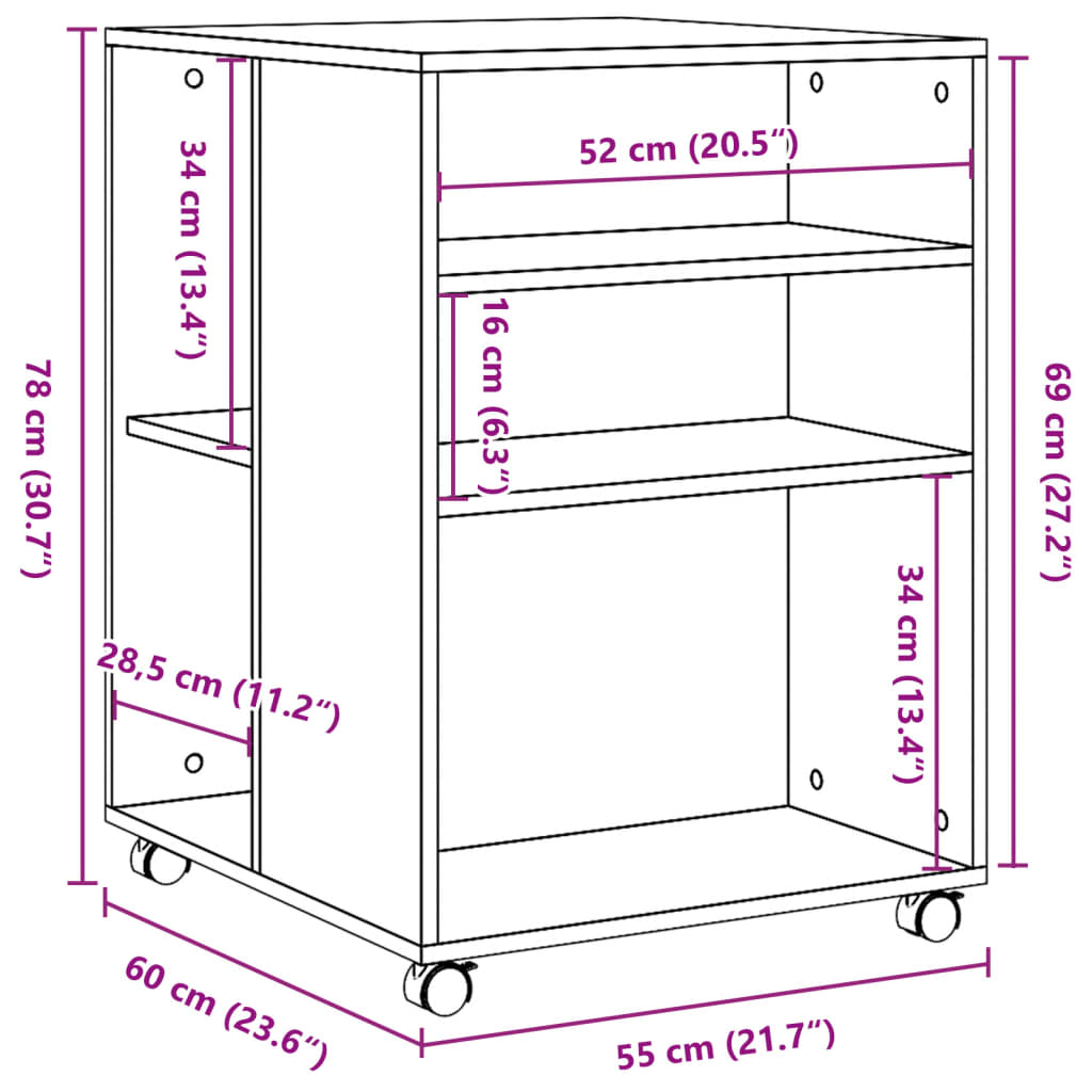 vidaXL betonszürke szerelt fa kisasztal kerekekkel 55 x 60 x 78 cm