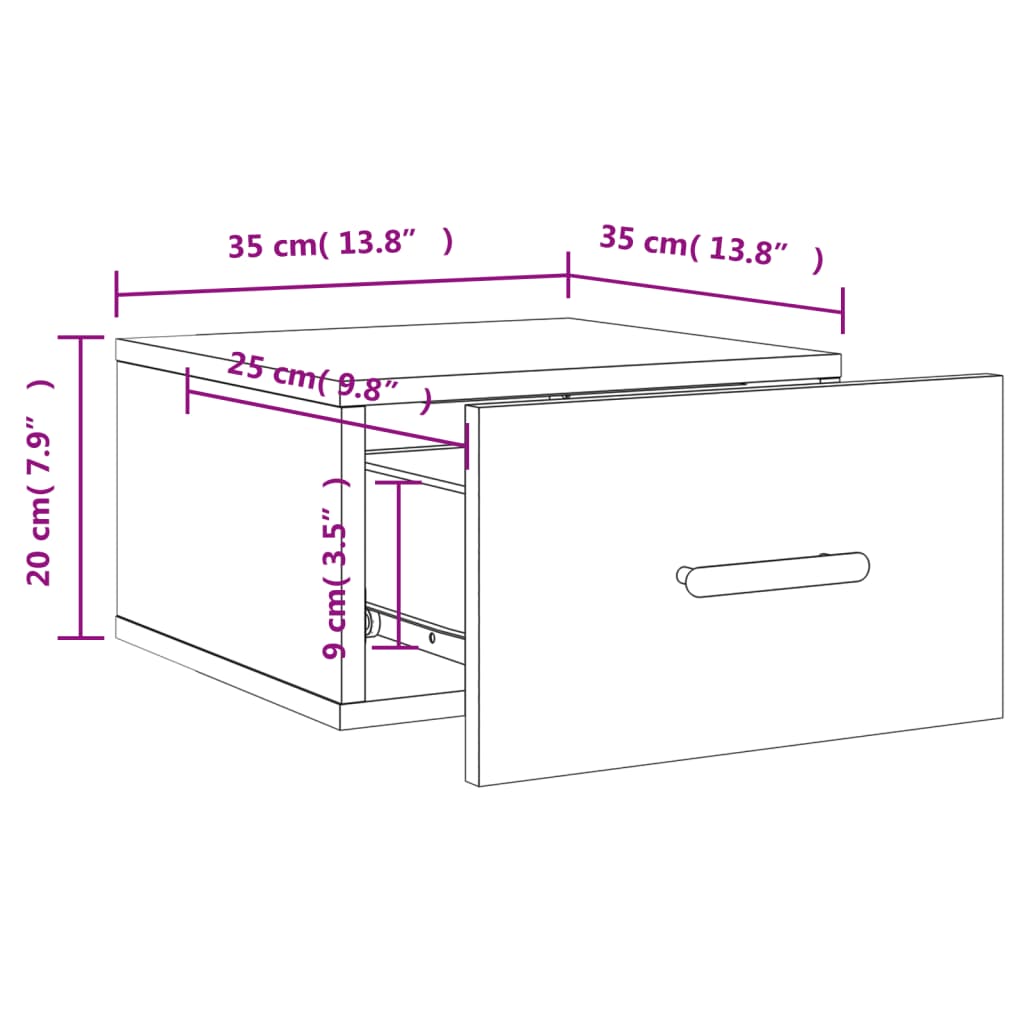 vidaXL 2 db szürke sonoma falra szerelhető éjjeliszekrény 35x35x20 cm