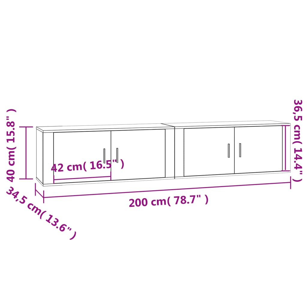 vidaXL 2 db füstös tölgy színű fali TV-szekrény 100 x 34,5 x 40 cm