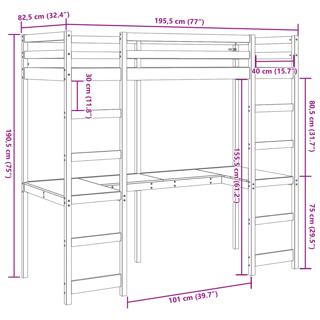 vidaXL tömör fenyő galériaágy-keret matrac nélkül 75 x 190 cm