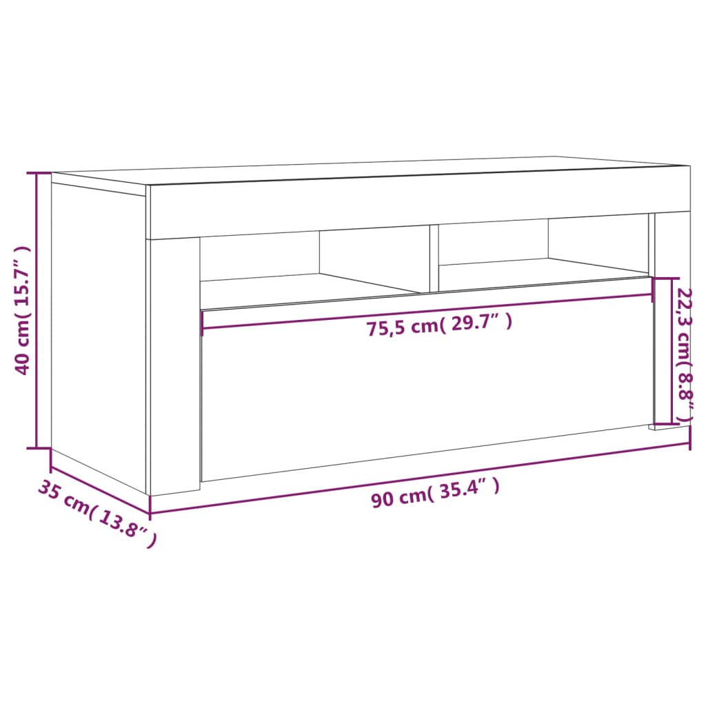 vidaXL füstös tölgy színű TV-szekrény LED-ekkel 90 x 35 x 40 cm