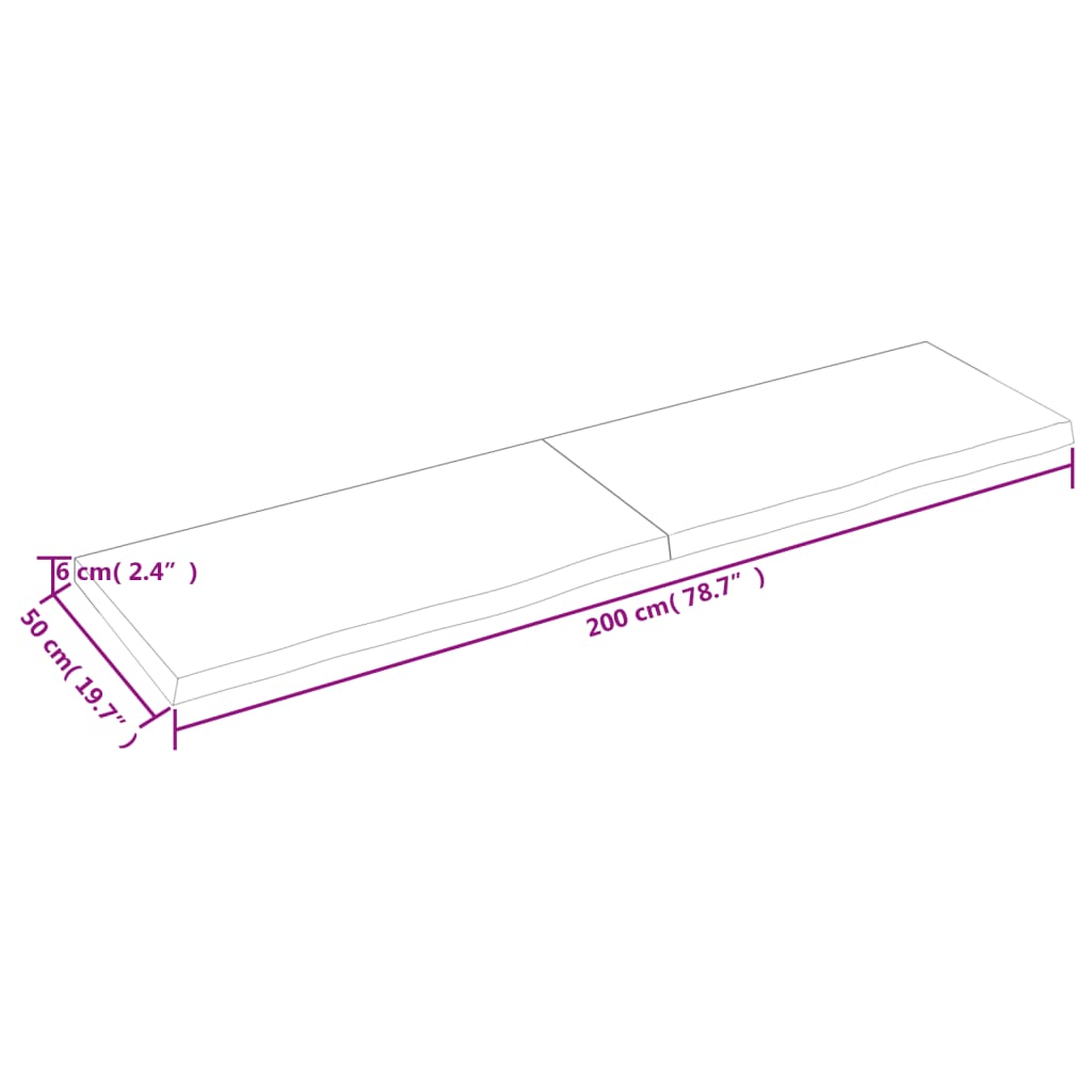 vidaXL kezeletlen tömör fa fürdőszobai pult 200x50x(2-6) cm