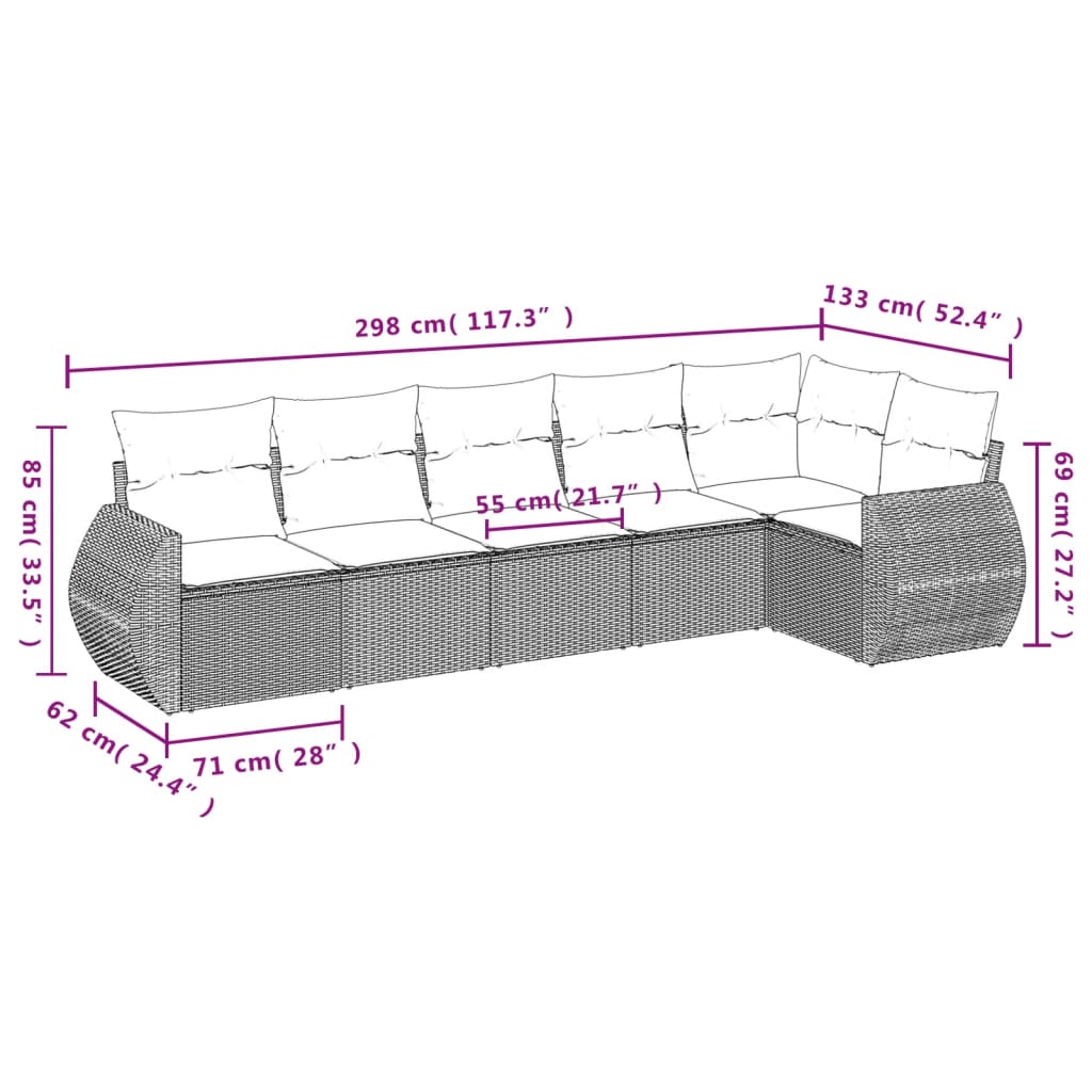 vidaXL 6 részes szürke polyrattan kerti ülőgarnitúra párnákkal