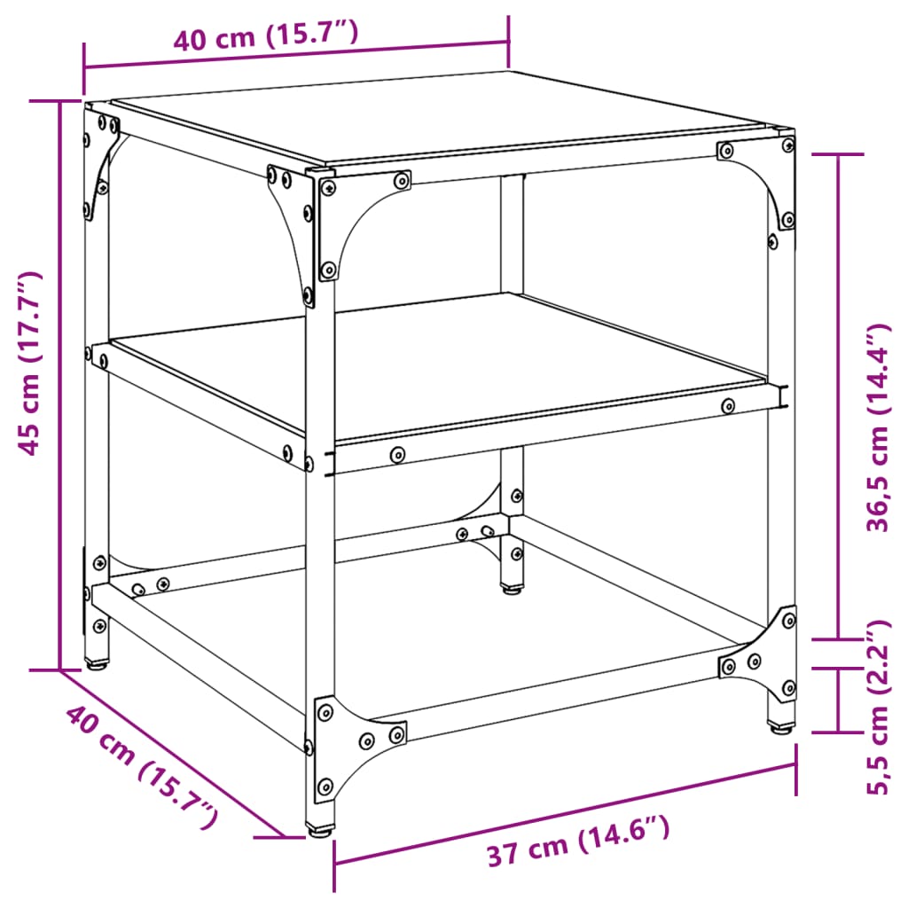 vidaXL 2 db acél dohányzóasztal fekete üveglappal 40 x 40 x 45 cm